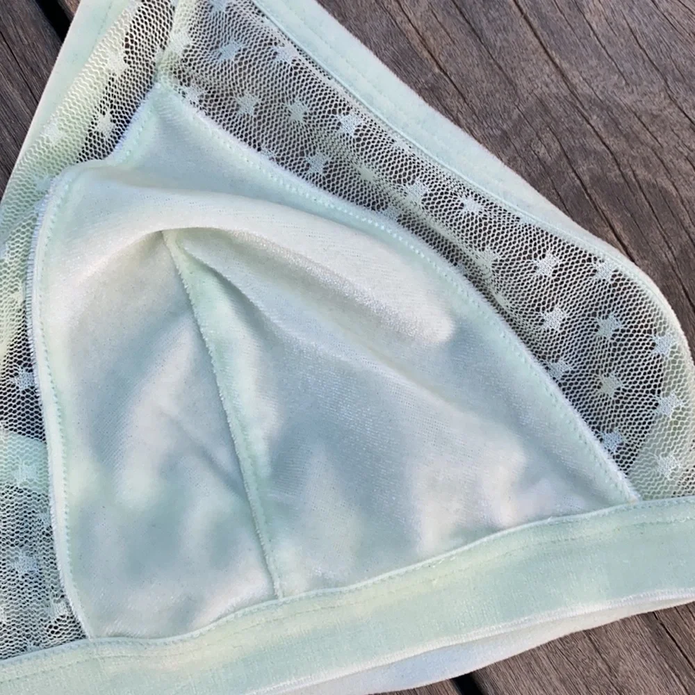 Victoria’s Secret velvet and mesh Light green unlined wireless triangle bra